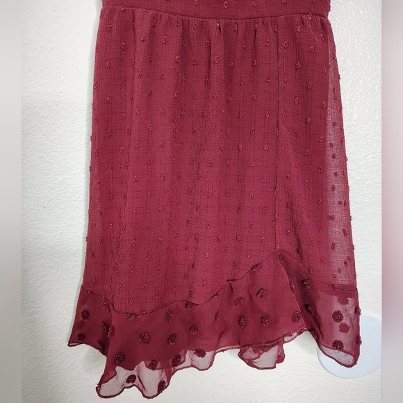 Emerald Sundae Burgundy Glitter Polka Dots Mini Dress with Spaghetti Straps Sz S - Picture 7 of 11